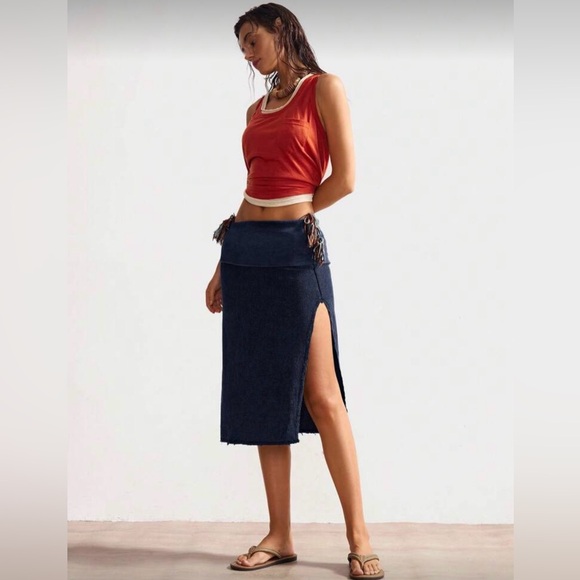 Boho Stonewashed, navy midi skirt - Picture 1 of 7